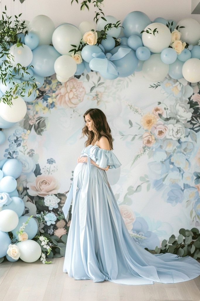 Dusty blue balloon garland backdrop