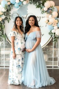 Dusty blue balloon garland backdrop