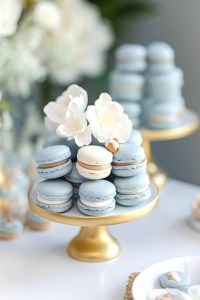 Blue and ivory macarons